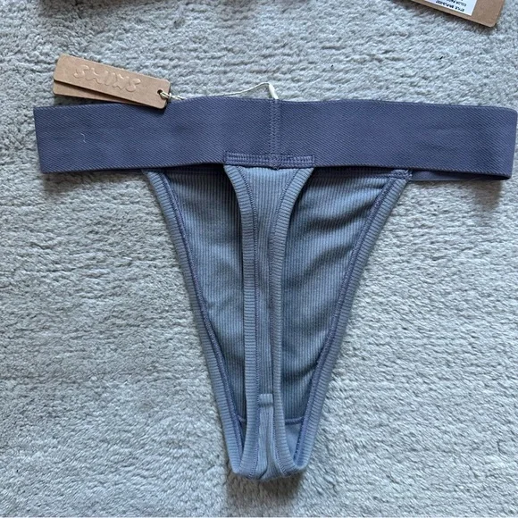 Nwt SKIMS Pacific Cotton Rib Plunge Bralette and Thong Set size XXS - Picture 4 of 6
